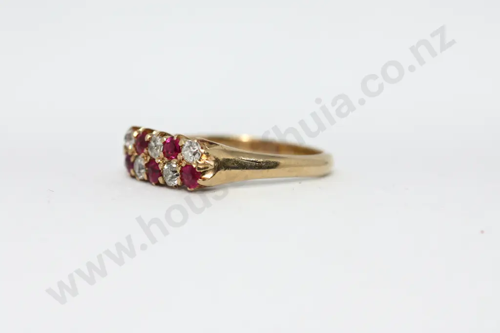Antique Pave Set 18ct Gold Ruby & Diamond Ring Image 1++