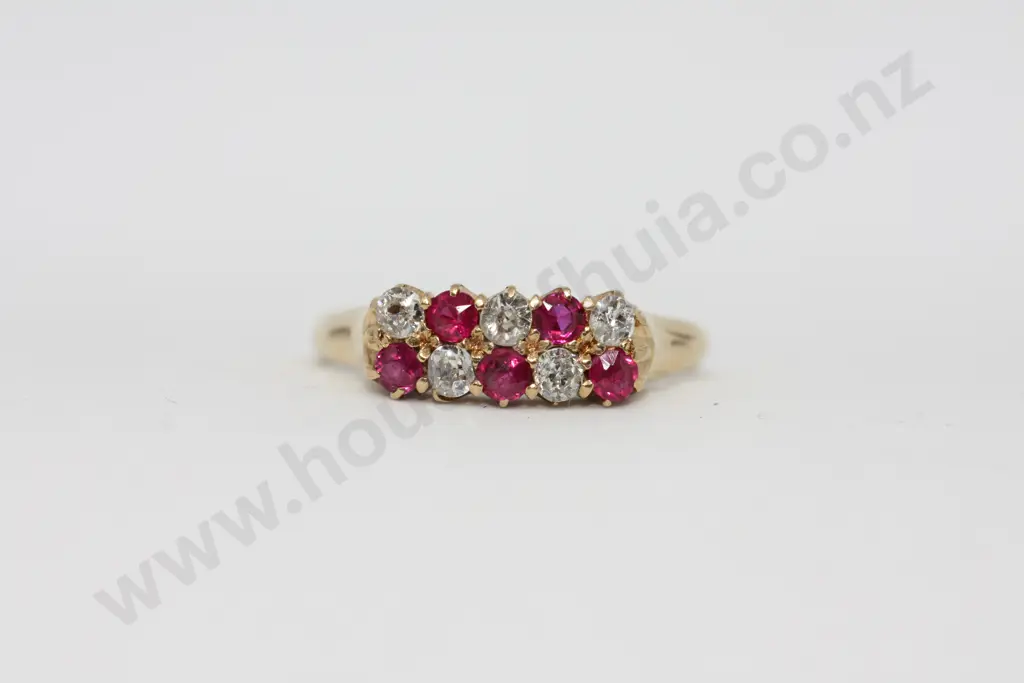 Antique Pave Set 18ct Gold Ruby & Diamond Ring Image 1++