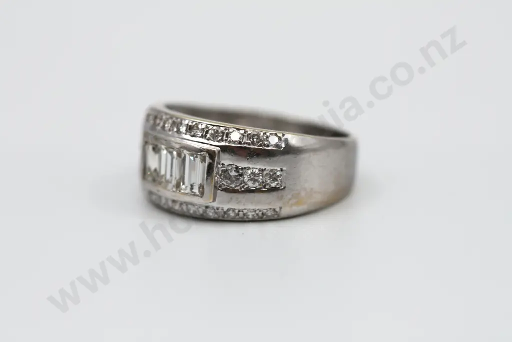 Three Baguette Diamond Ring in 18ct White Gold Image 1++