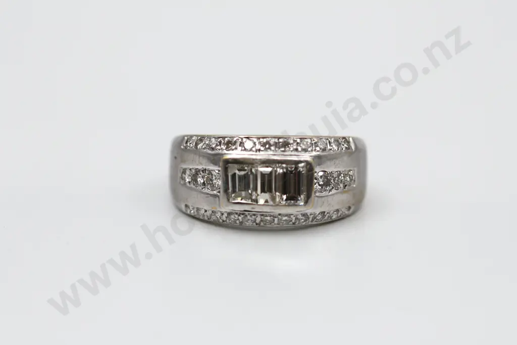 Three Baguette Diamond Ring in 18ct White Gold Image 1++