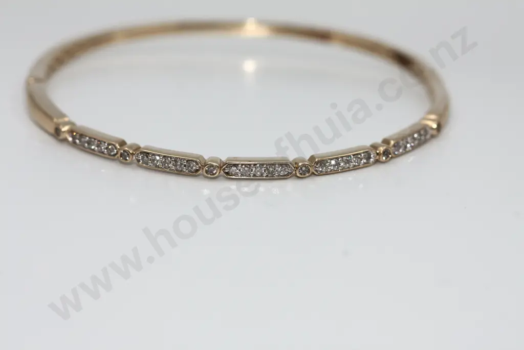 Diamond & 10ct Gold Hinged Bangle Image 1++