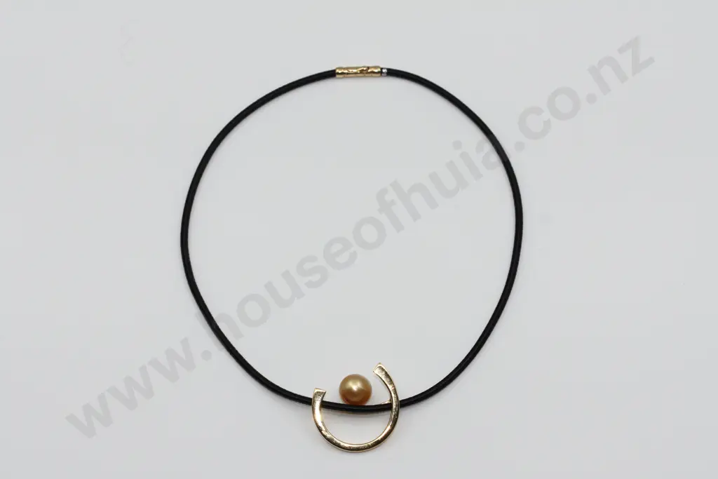Free Form Pearl Necklace, 18ct Yellow Gold on Black Chord Image 1++