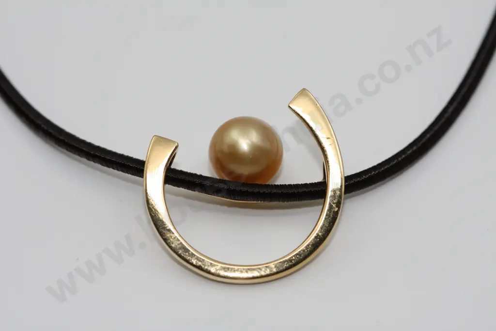 Free Form Pearl Necklace, 18ct Yellow Gold on Black Chord Image 1++