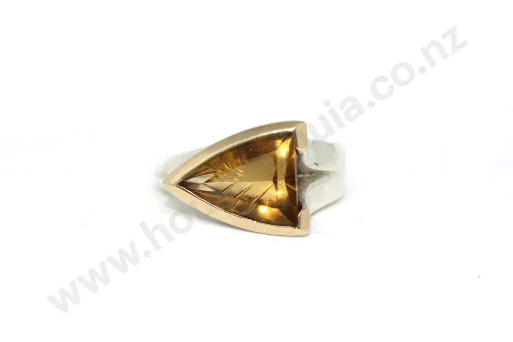 Sterling Silver & 9ct Gold Citrine Ring Image 1++