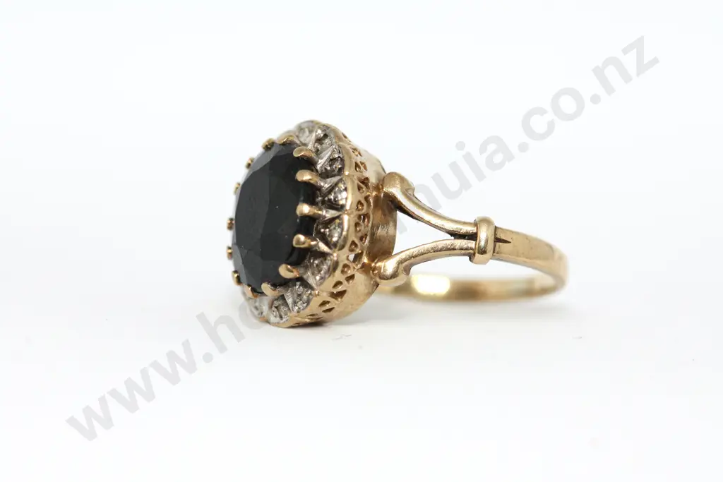 Large Saphire & Diamond Ring in 9ct Gold Image 1++