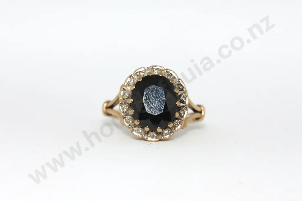 Large Saphire & Diamond Ring in 9ct Gold Image 1++