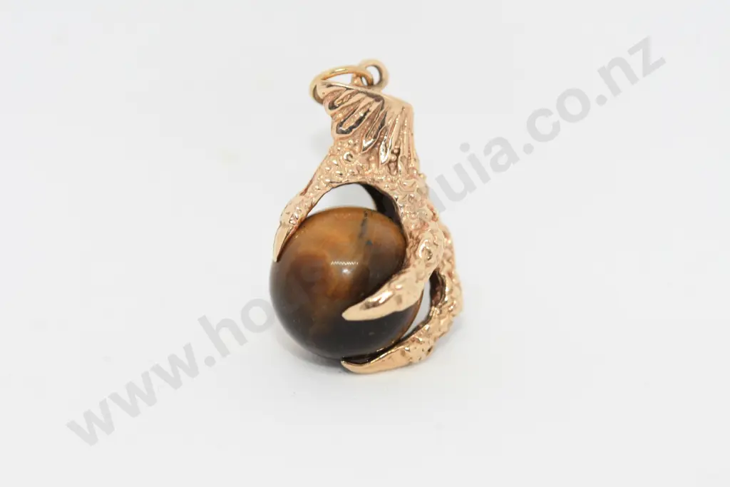Tigers Eye in Eagle Claw Pendant Set in 9ct Rose Gold Image 1++