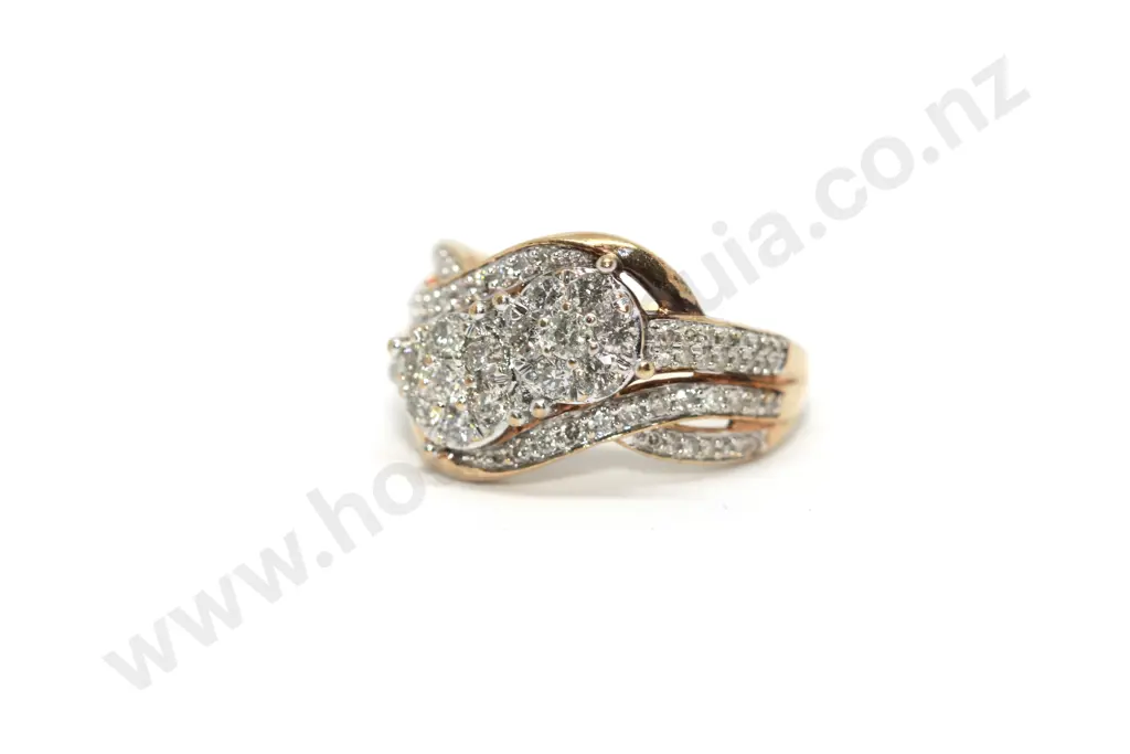 Gold Pave Set Double Cluster Ring in 10ct Gold Image 1++