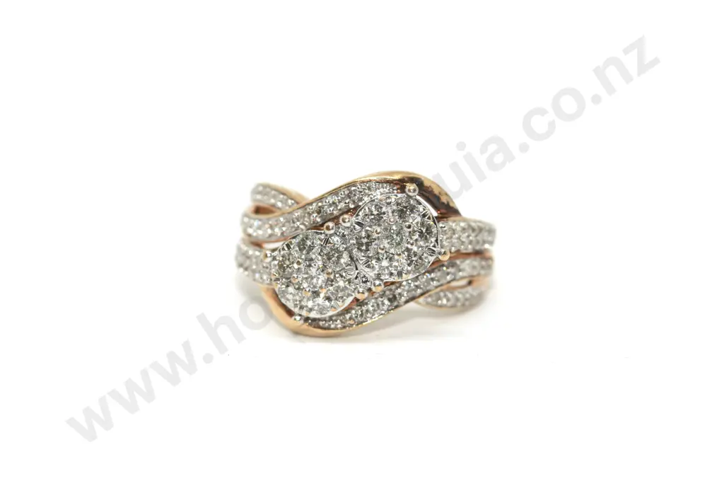 Gold Pave Set Double Cluster Ring in 10ct Gold Image 1++