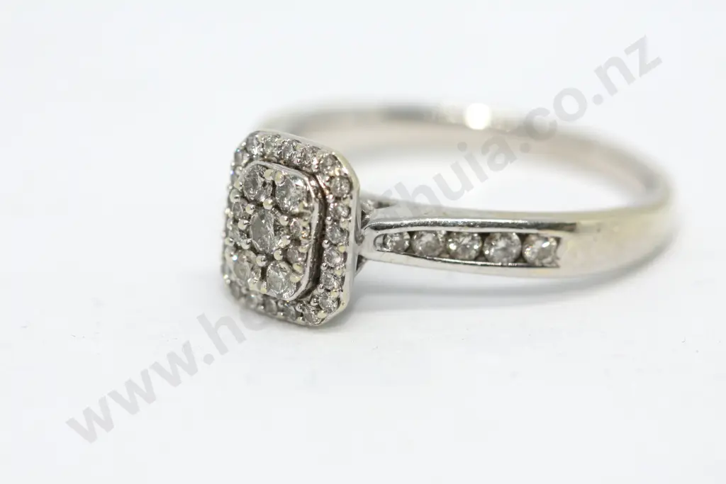 White Gold Pave Square Set Diamond Ring in 9ct White Gold Image 1++