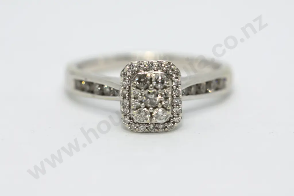 White Gold Pave Square Set Diamond Ring in 9ct White Gold Image 1++