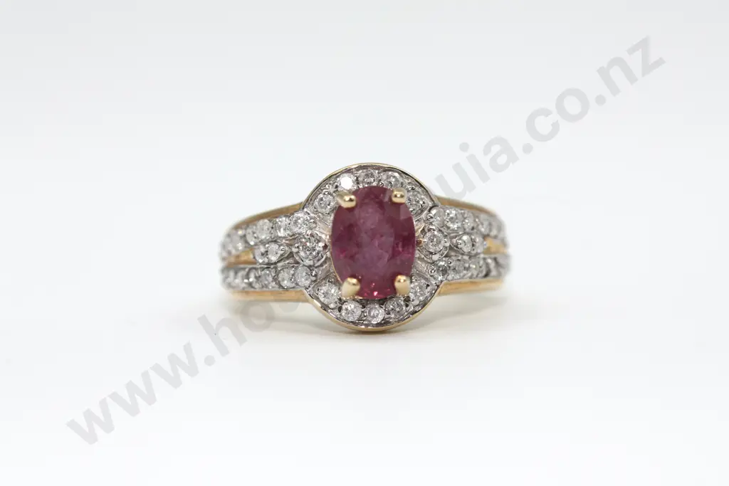 Ruby & Diamond 14ct Gold Ring Image 1++