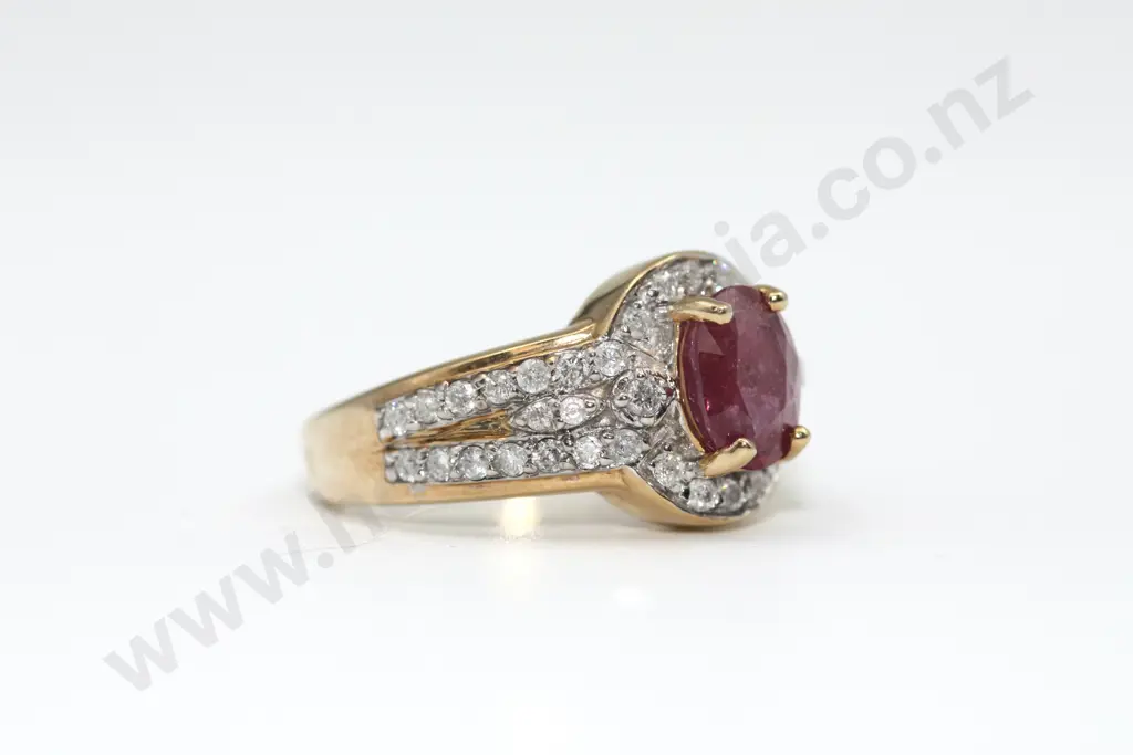 Ruby & Diamond 14ct Gold Ring Image 1++