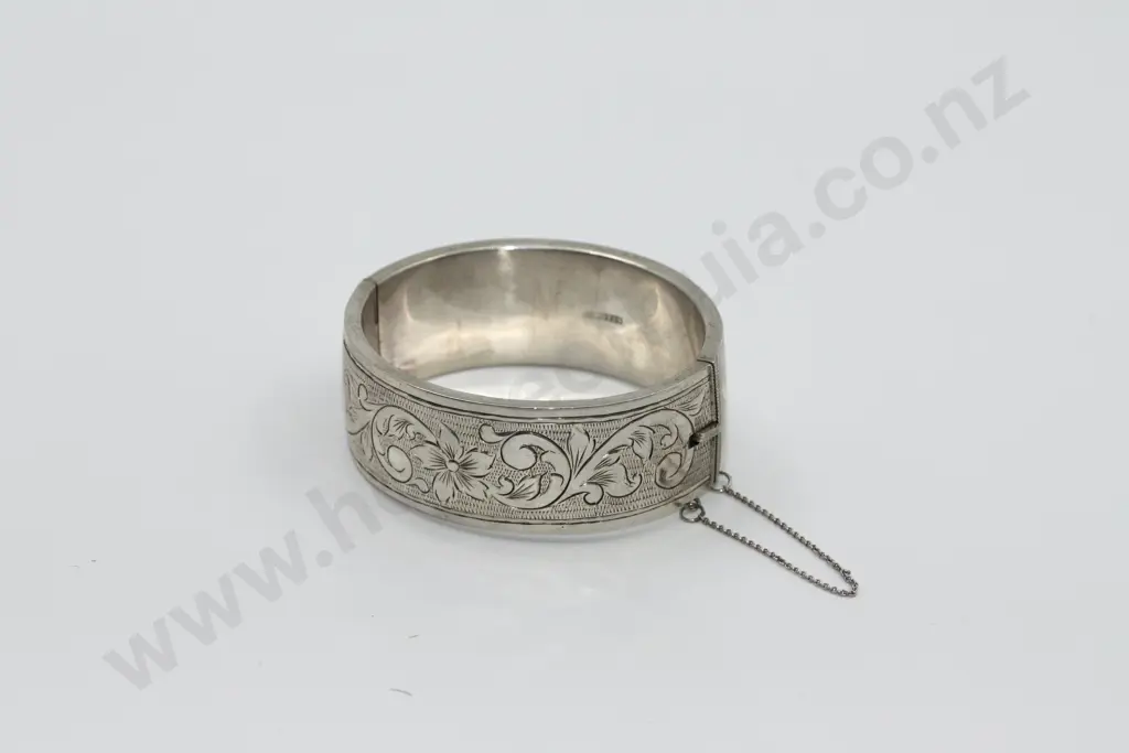 Engraved Sterling Silver Hinged Bangle Image 1++