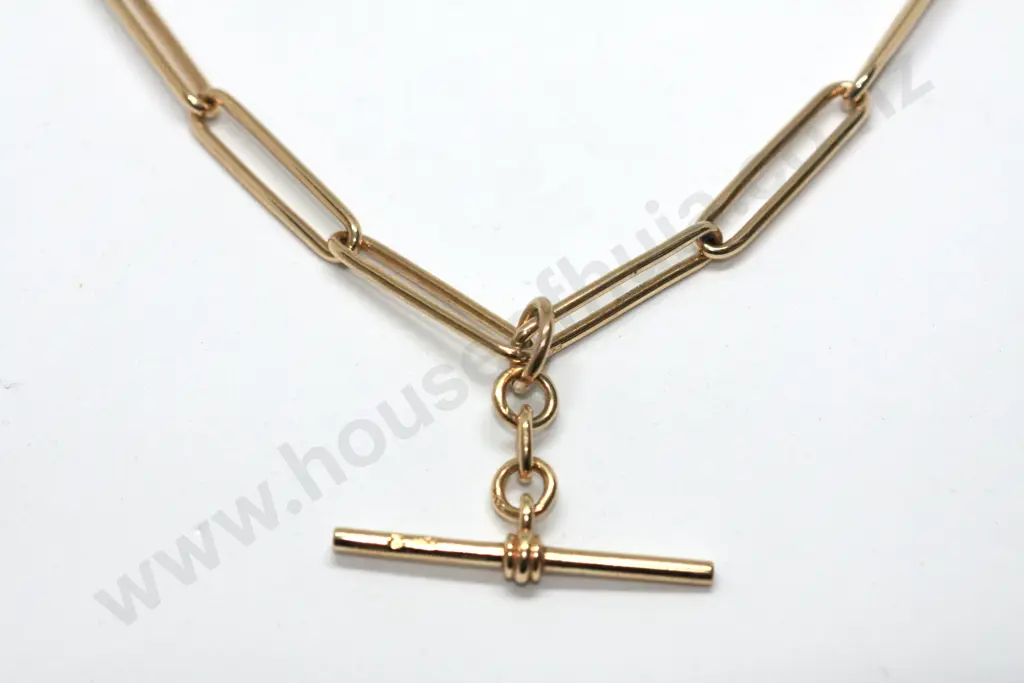 Antique 15ct Gold Albert Paperclip Fob Chain Necklace Image 1++
