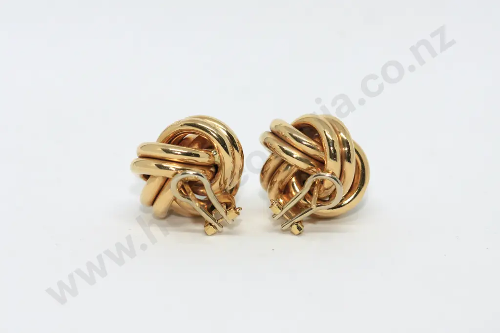 Large 18ct Yellow Gold Tubular Knot Earrings Image 1++
