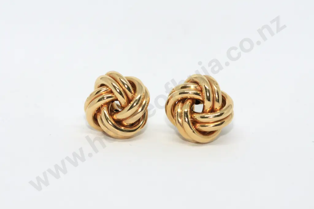 Large 18ct Yellow Gold Tubular Knot Earrings Image 1++