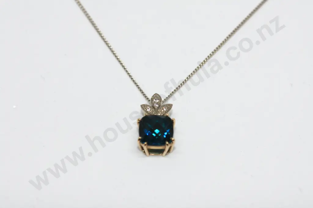 Rich Blue Gem & Diamond 9ct Gold Pendant by Benjamin Black Jewellers on Sterling Silver Chain Image 1++