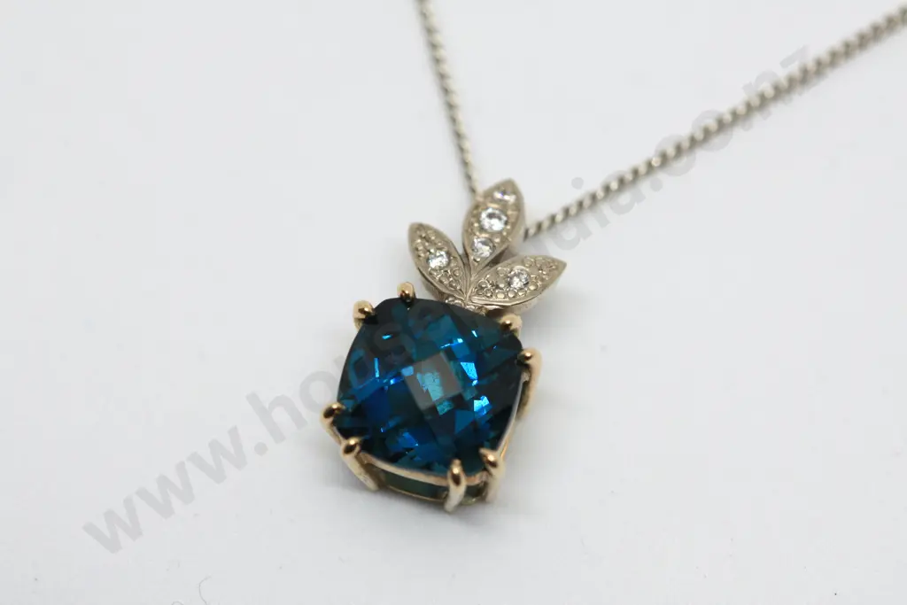 Rich Blue Gem & Diamond 9ct Gold Pendant by Benjamin Black Jewellers on Sterling Silver Chain Image 1++