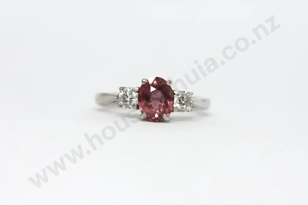 Red Tourmaline & Diamond 18ct White Gold Ring Image 1++
