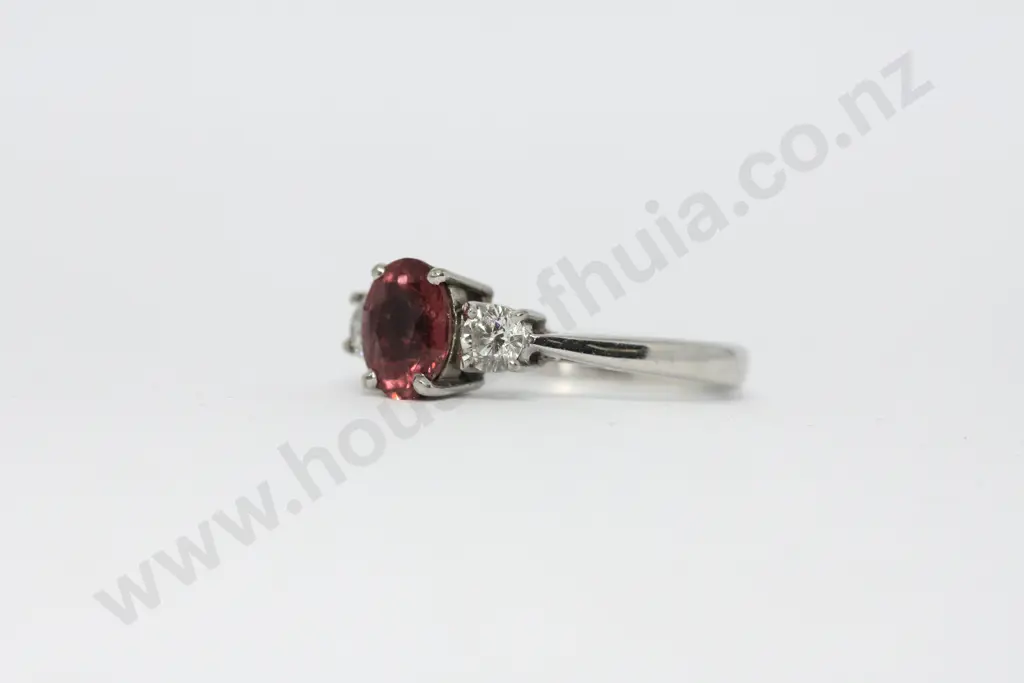 Red Tourmaline & Diamond 18ct White Gold Ring Image 1++