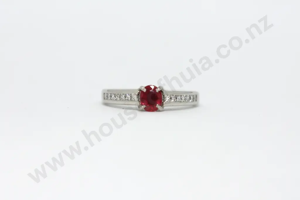 Ruby & Diamond 18ct White Gold Ring Image 1++