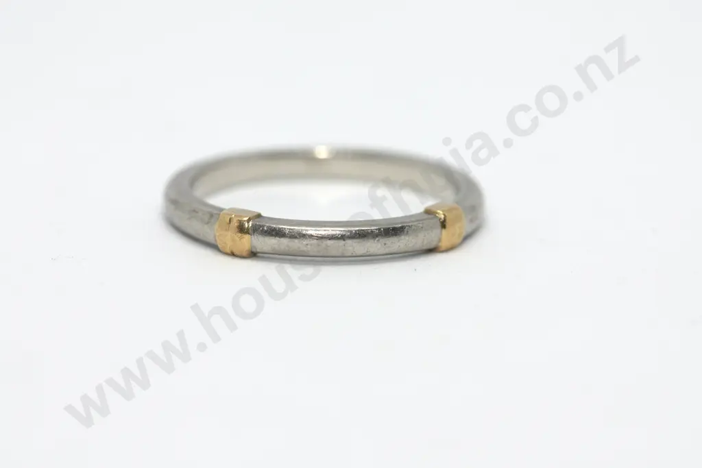 Platinum w Gold Accent Wedding Band Image 1++