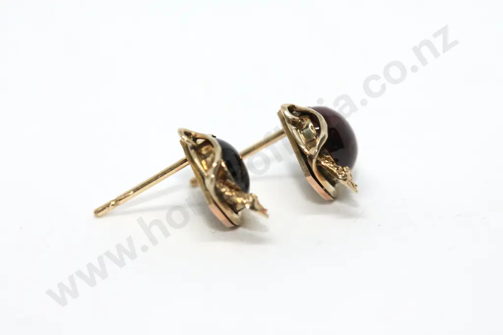 Antique 9ct Gold Snake & Garnet Stud Earrings Image 1++