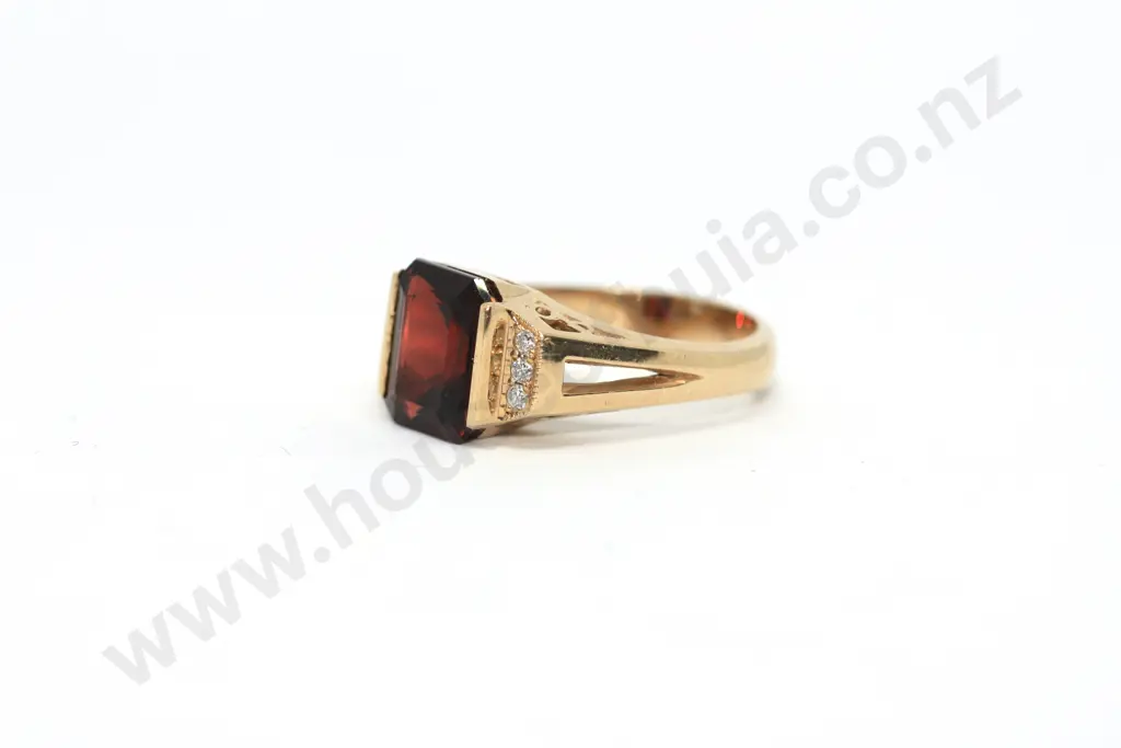 Square Garnet & Diamond Ring in Yellow 9ct Gold Image 1++