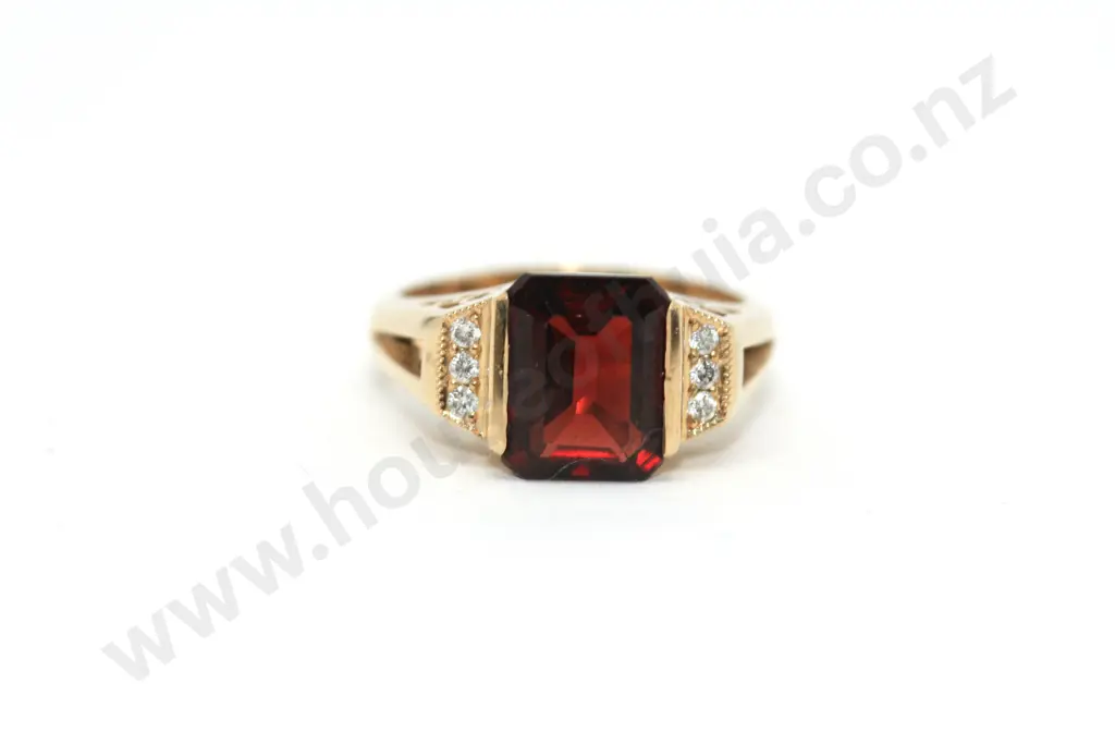 Square Garnet & Diamond Ring in Yellow 9ct Gold Image 1++