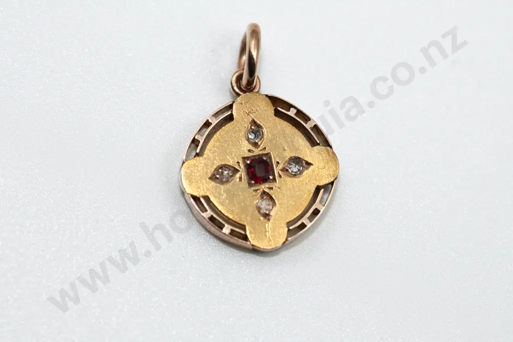 Antique 15ct rose Gold Diamond & Ruby Pendant Image 1++