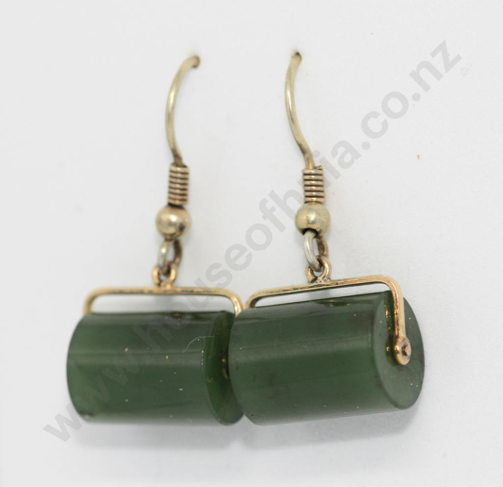 Colonial Greenstone Geometric Earrings in 9ct Gold Image 1++