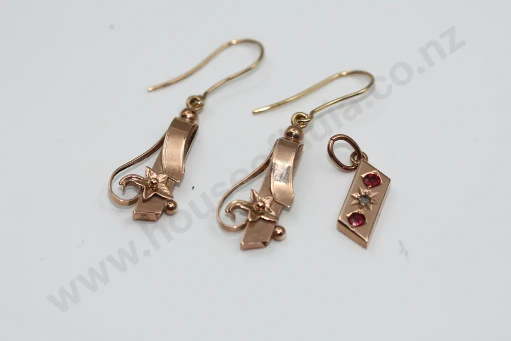 Art Nouveau 9ct Rose Gold Earring & Pendant Set Image 1++