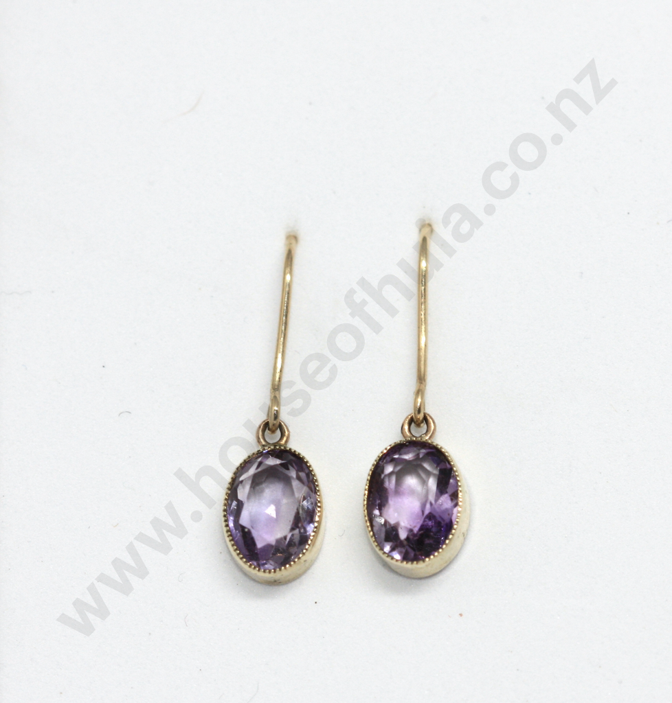 Stylised Amethyst Drop Earrings in 9ct Yellow Gold Image 1++