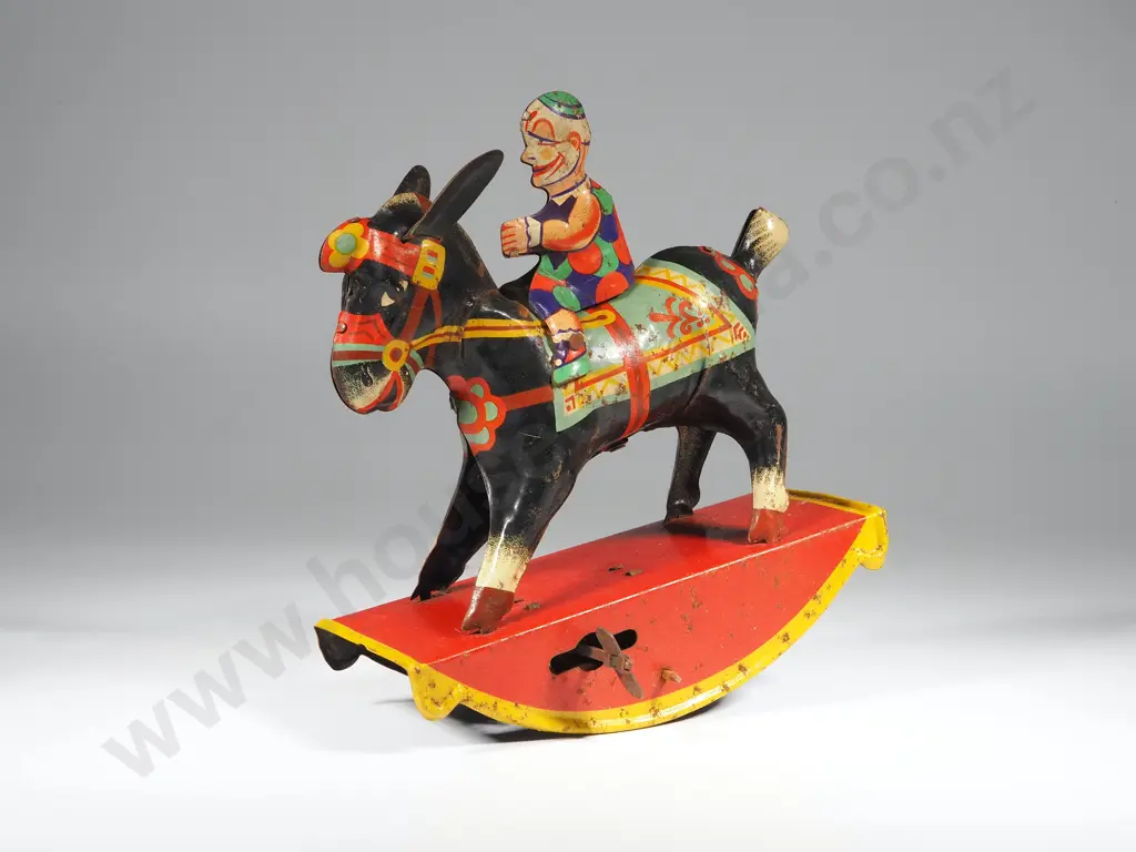 Vintage Gama Tin-Plate Wind Up Clown on Donkey Image 1++