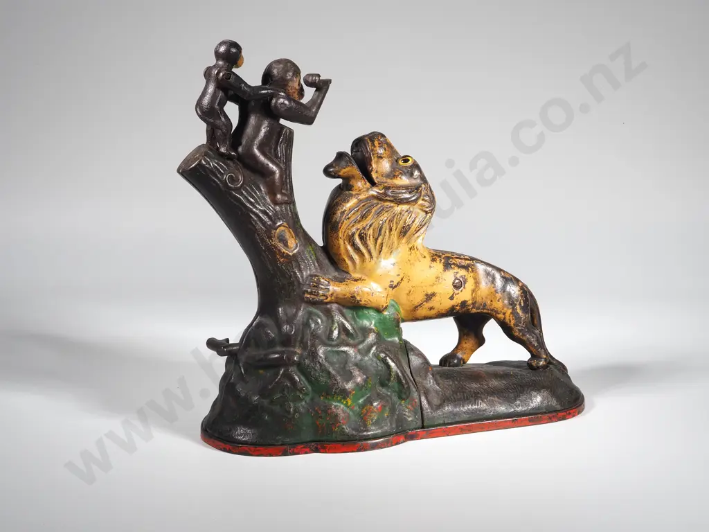 Exceptional Antique Kyser & Rex 1883 Pennsylvania American Lion & Monkey Mechanical Bank Image 1++