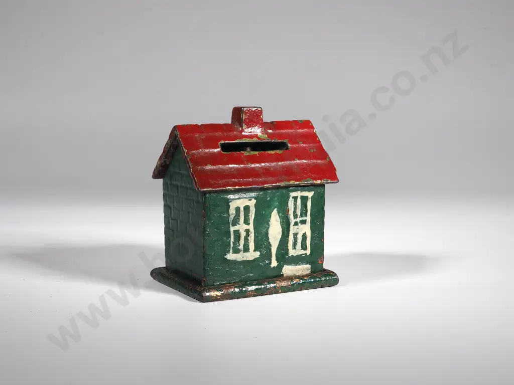Antique Cast Iron House Money Bank Image 1++