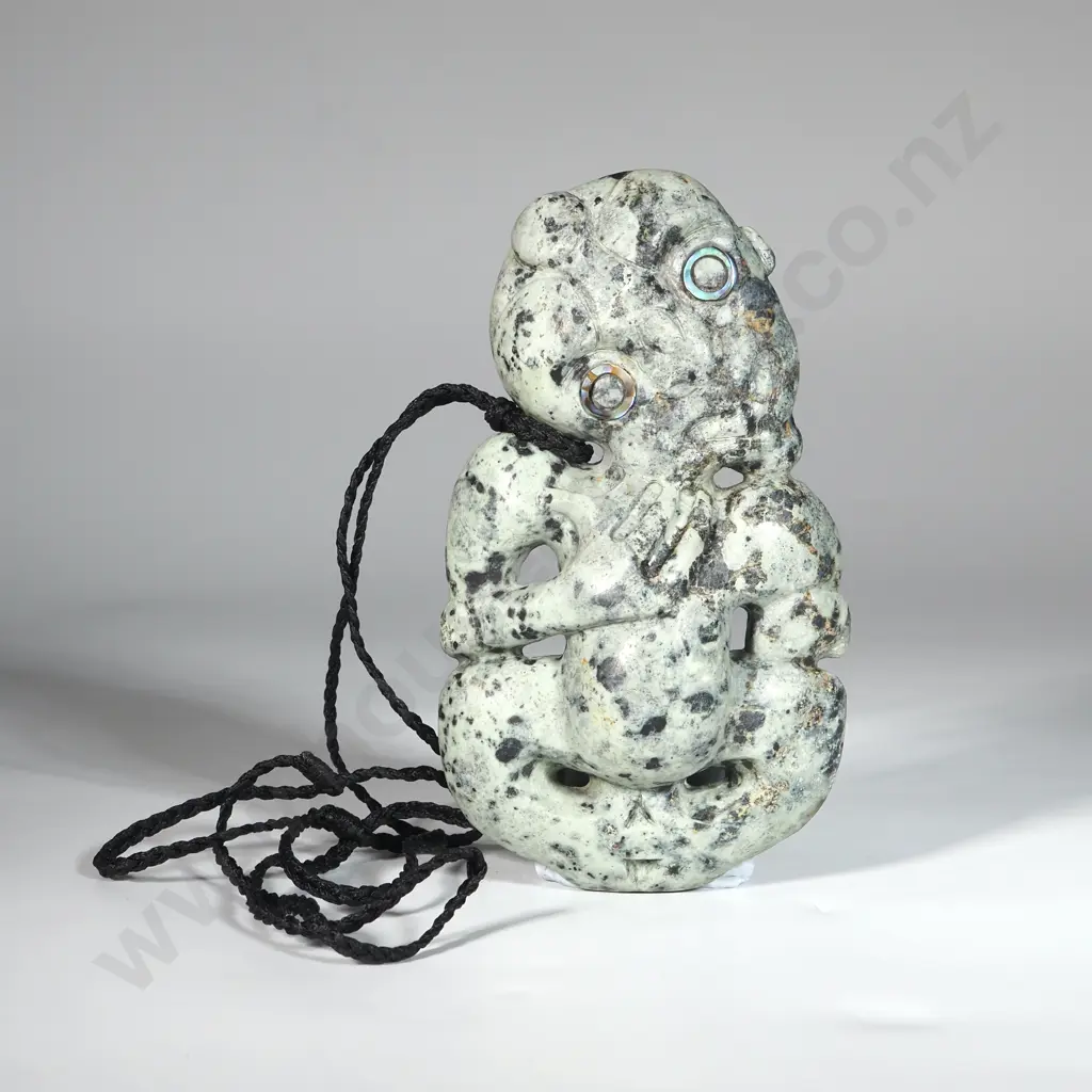 Pounamu Tiki With Plaited Cord 128 x 73mm. Image 1++