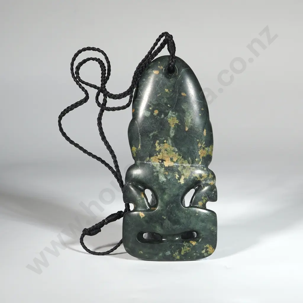 Pounamu Hei Tiki With Plaited Cord. 120 x 55 x 15mm  Image 1++