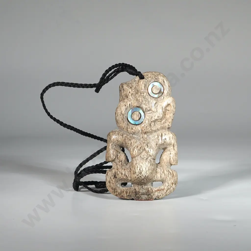 Whalebone Hei Tiki with Plaited Cord. 92 x 52mm  Image 1++