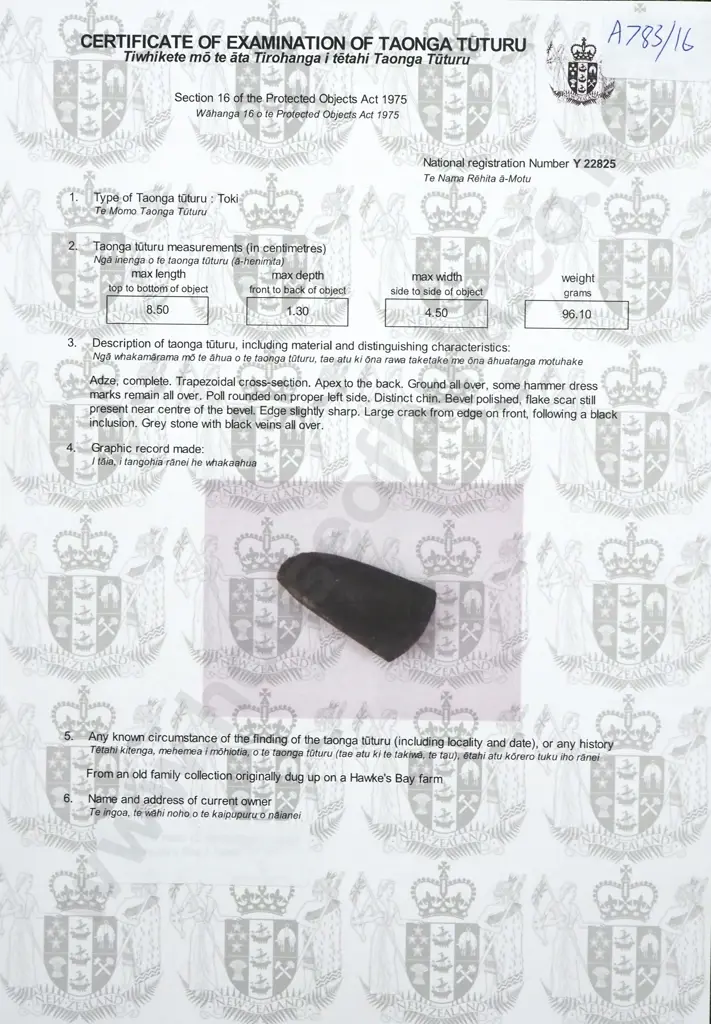 Pre-European Stone Toki - Found in the Hawkes bay Y-22825 Image 1++