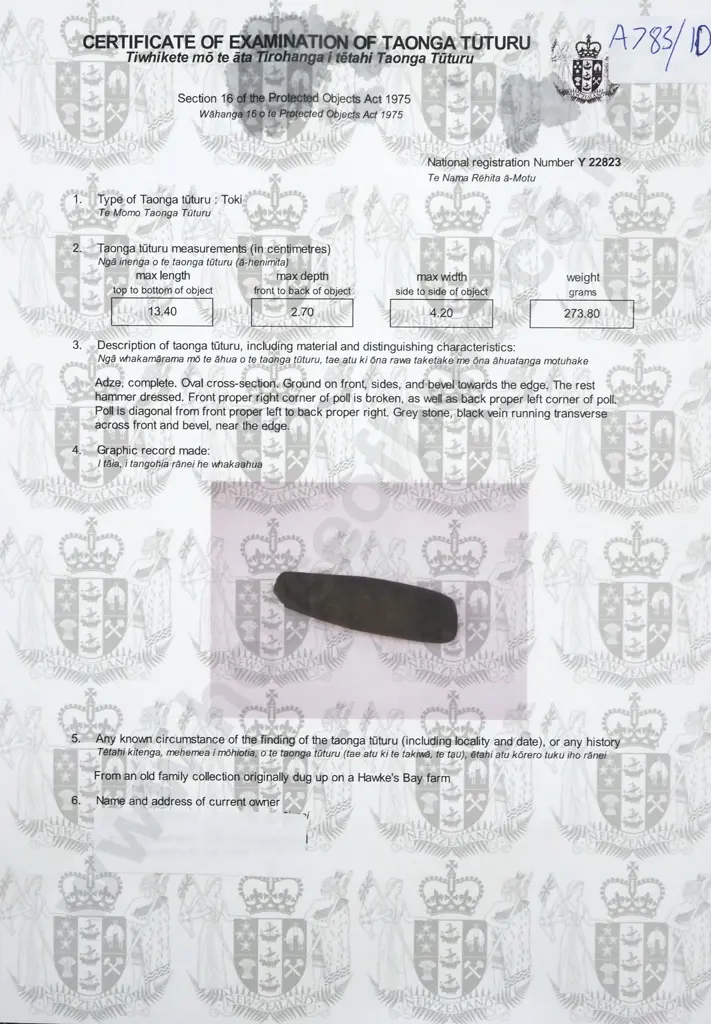 Pre-European Stone Toki - Found in the Hawkes bay Y-22823 Image 1++