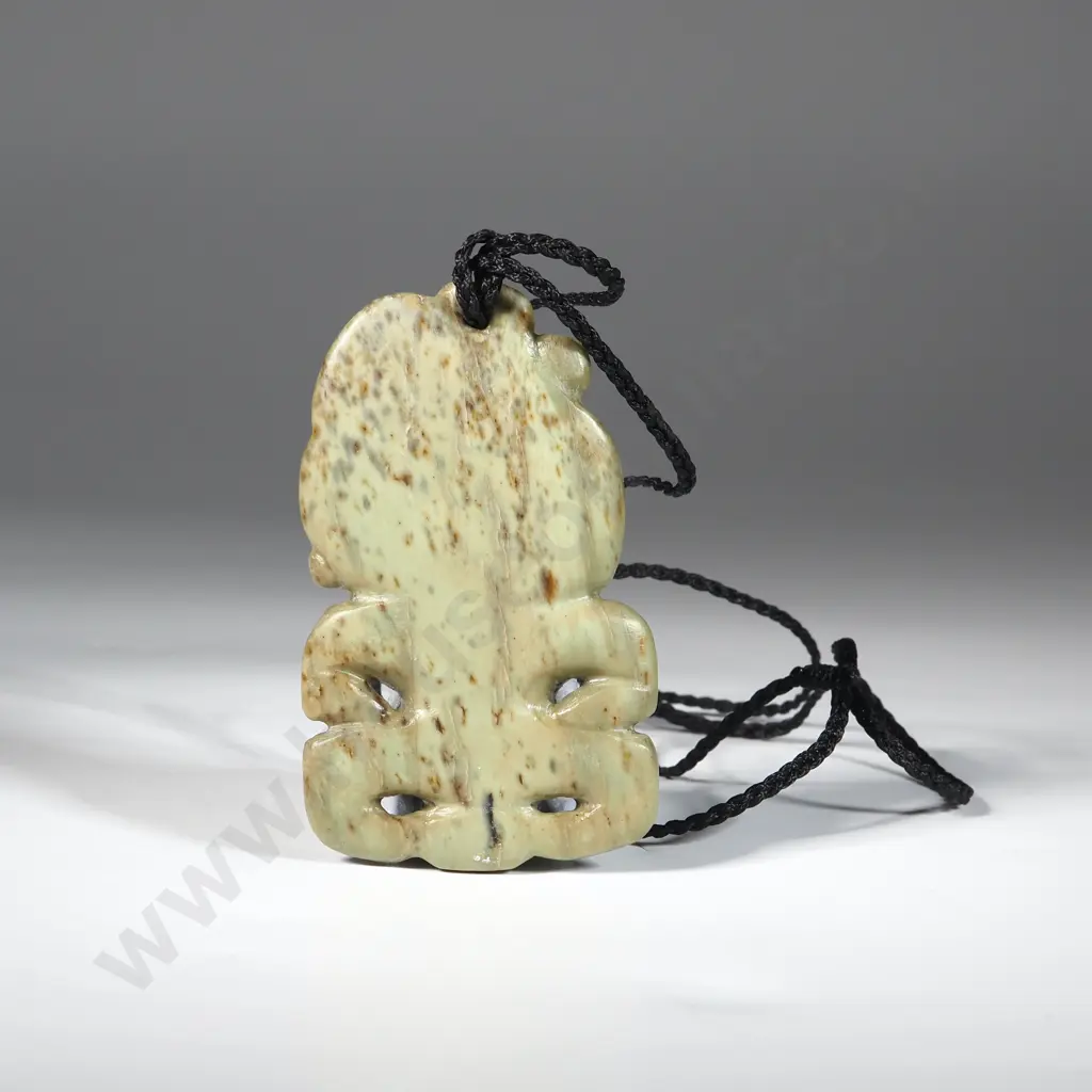 Beautiful Brown Kokopu Hei Tiki On Plaited Cord. 75 x 45 x 10mm Image 1++