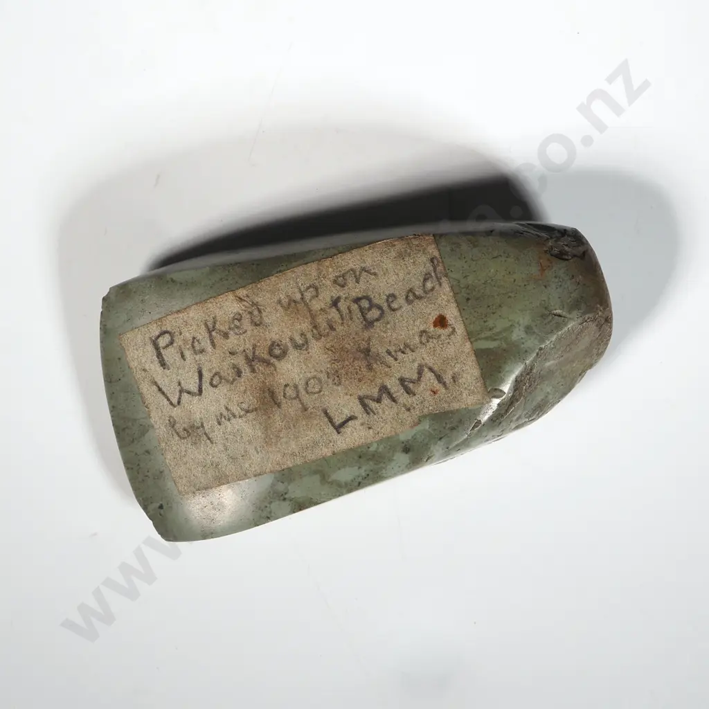 Pre-European Stone Toki - Label "Picked Up Waikouati Beach Christmas 1905" Y-22830 Image 1++