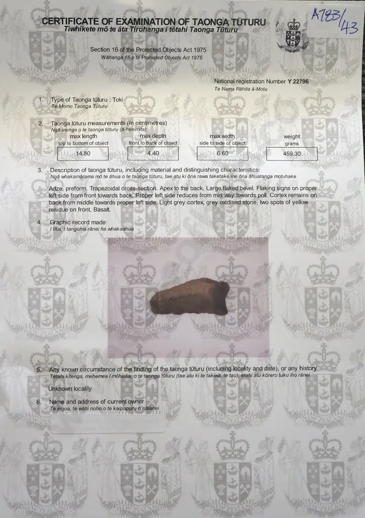 Pre-European Stone Toki Y-22796 Image 1++