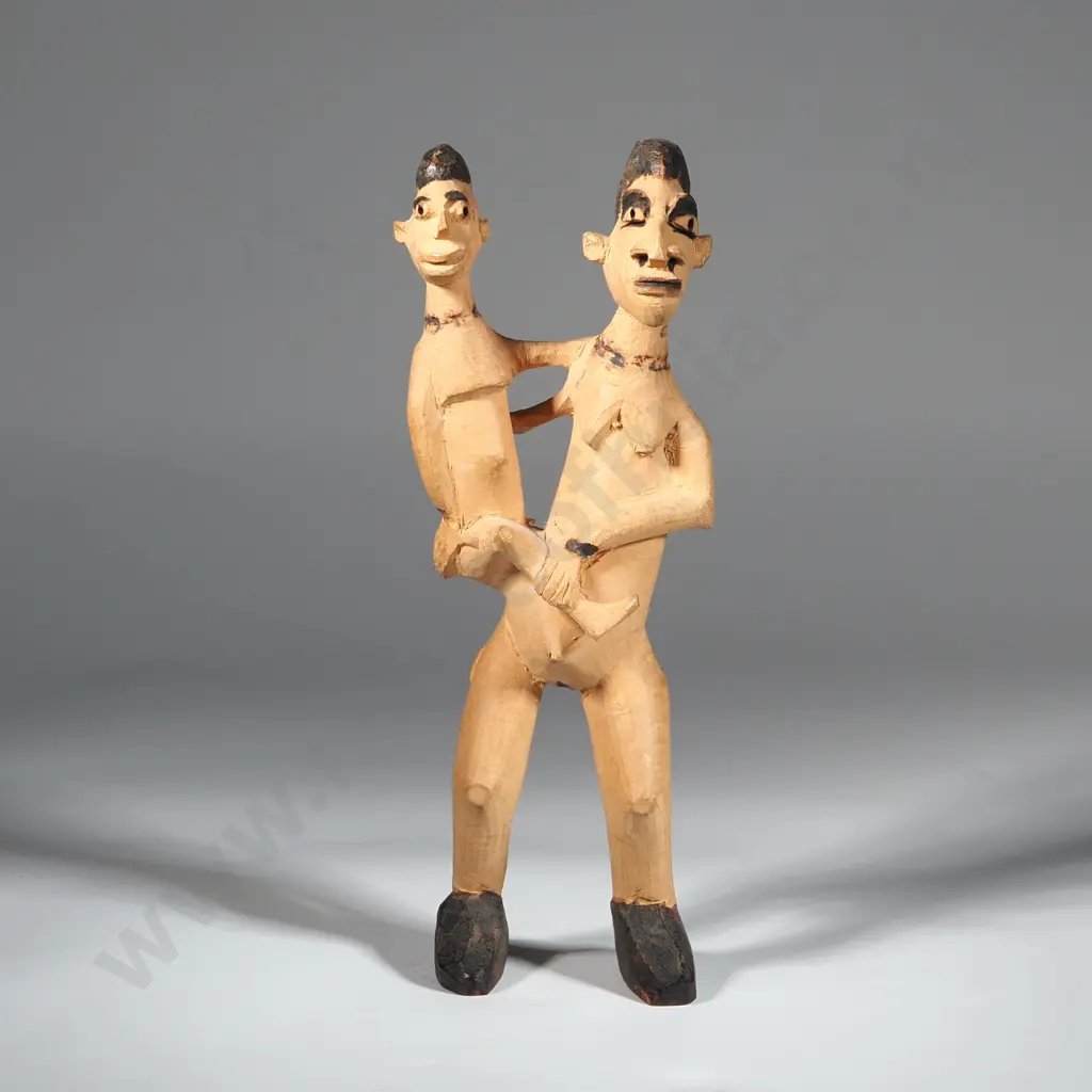 Wooden West African Figure of a Mother Carrying Child - Museum Marks - Morris Collection Image 1++