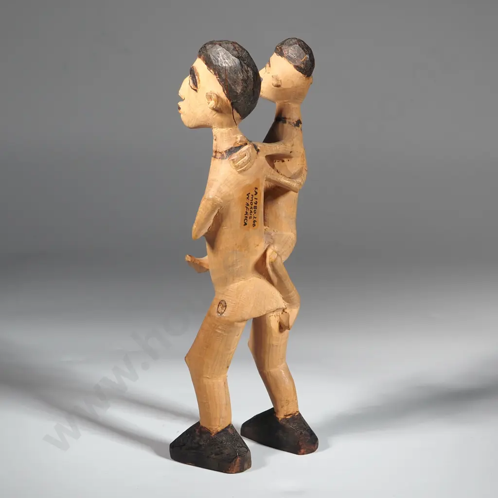 Wooden West African Figure of a Mother Carrying Child - Museum Marks - Morris Collection Image 1++