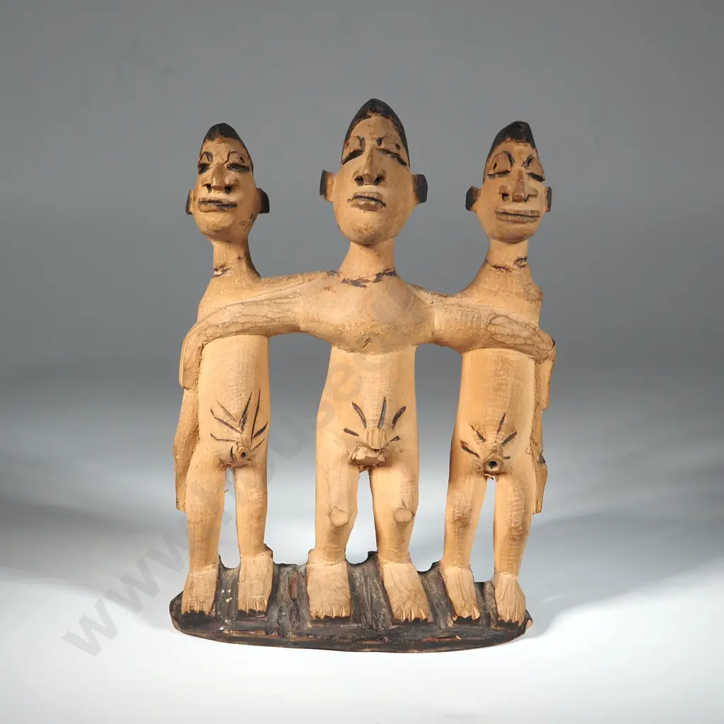 Wooden West African Figure of Three Men - Museum Marks - Morris Collection Image 1++