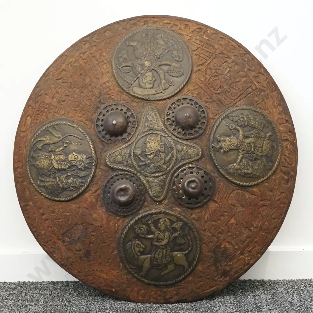 Indian Shield w Leather Cover & Decoration  Image 1++