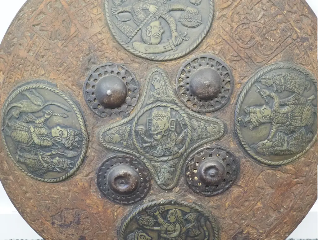 Indian Shield w Leather Cover & Decoration  Image 1++